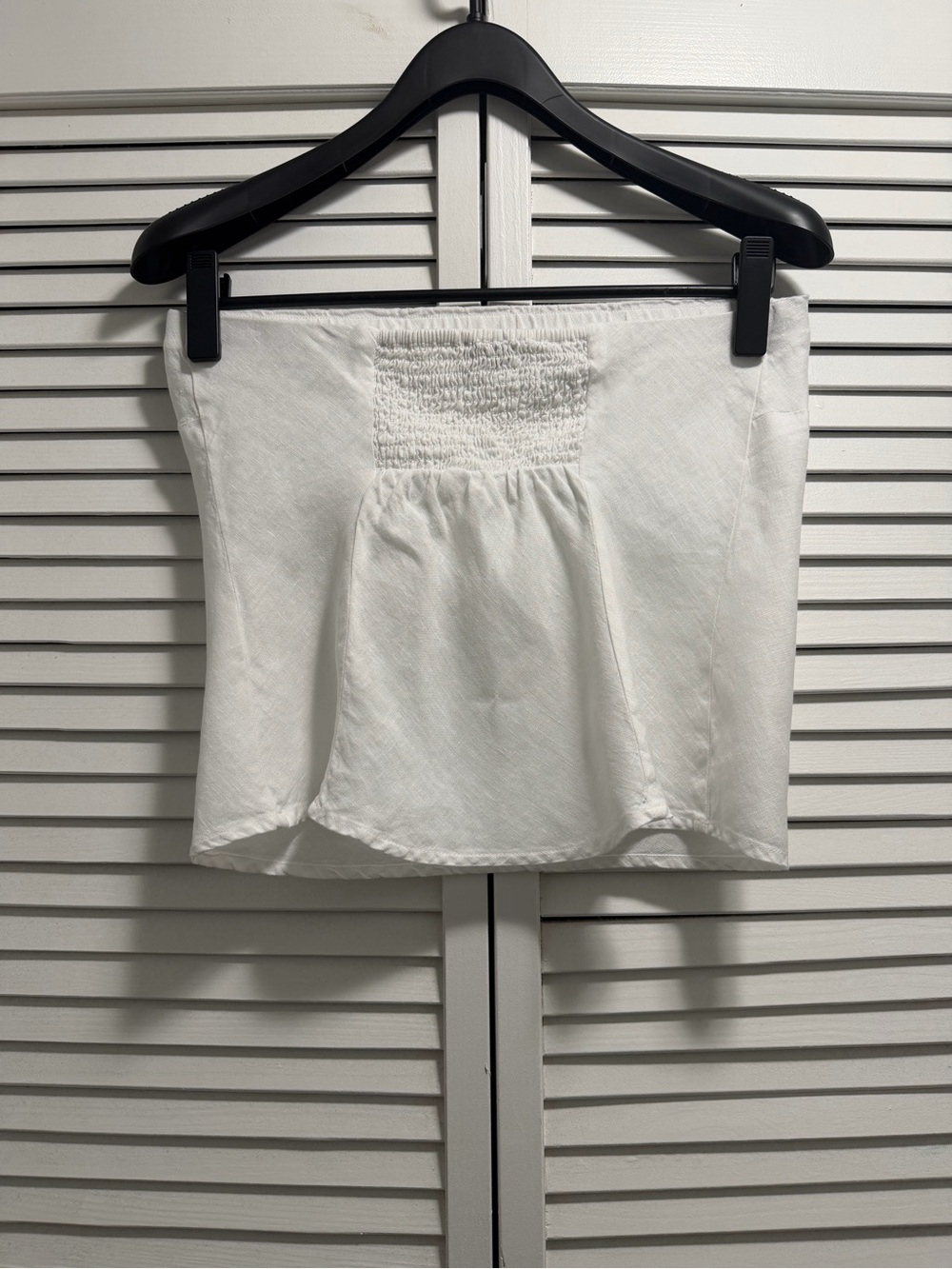 Quince White Linen Strapless Tube Top Smocked Back Minimalist M - Picture 5 of 10